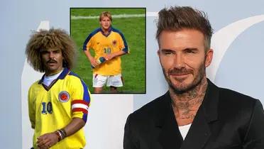 David Beckham jugador de la Selección Inglaterra y Carlos Valderrama jugador de la Selección Colombia