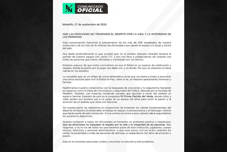 Comunicado Atlético Nacional