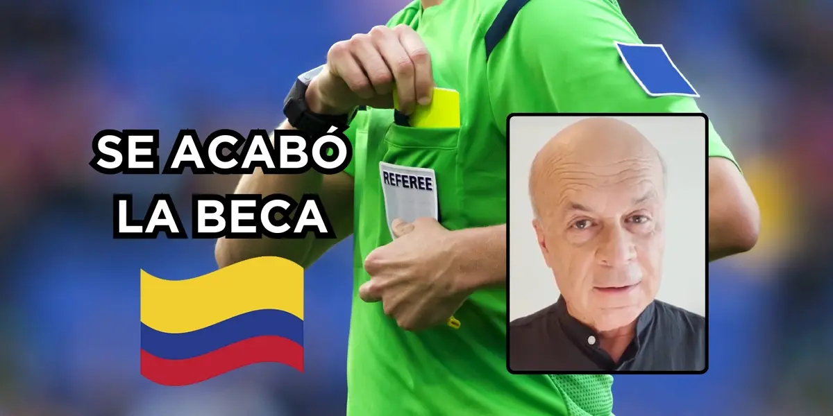   A los árbitros se les acabaría la beca. Foto del árbitro tomada de OCC Mundial, bandera Colombia PNG WING y Vélez de YouTube El Futbolero 