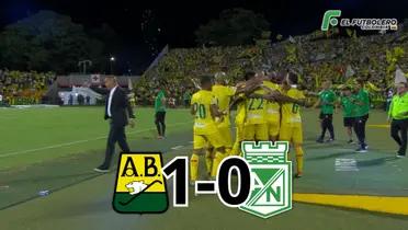 Atlético Bucaramanga vs Atlético Nacional Foto: Escudoteca PN y Captura de Win Sports