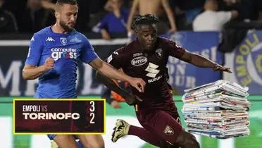 Duván Zapata jugando en Torino vs Empoli por liga italiana