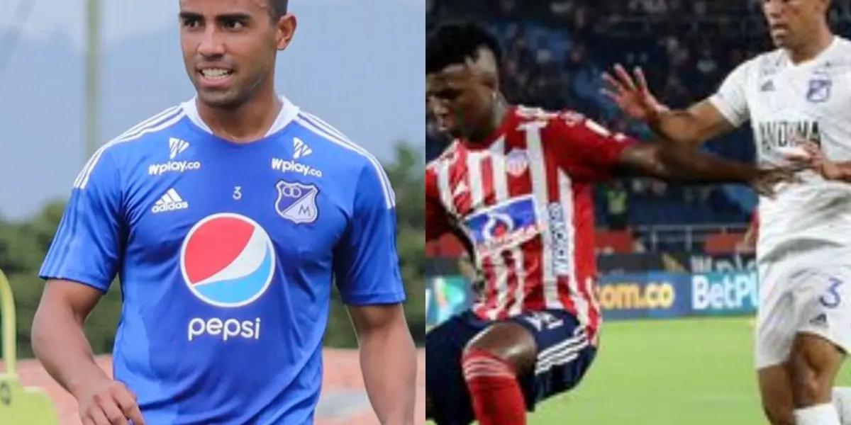 El jugador de Millonarios tuvo una insólita jugada que pudo terminar en expulsión en el partido que se disputa ante Junior en el Metropolitano de Barranquilla  