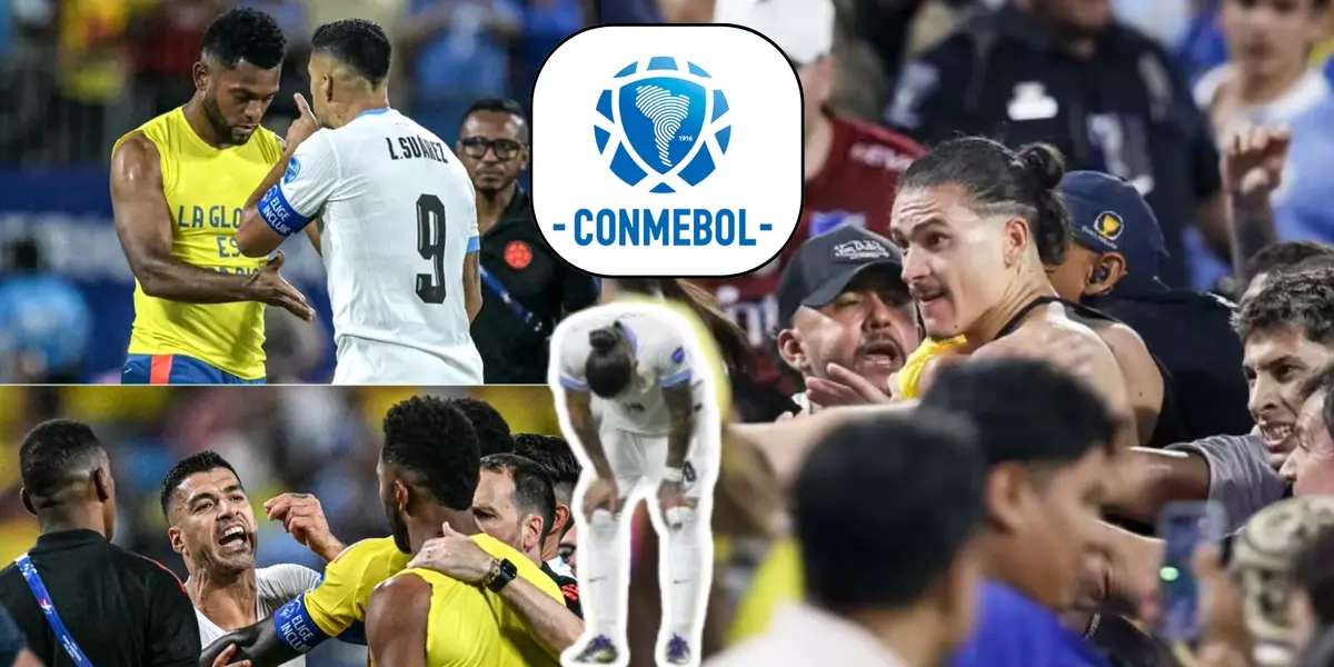 La decisión de CONMEBOL tras las trompadas de Núñez y Luis Suárez contra Colombia