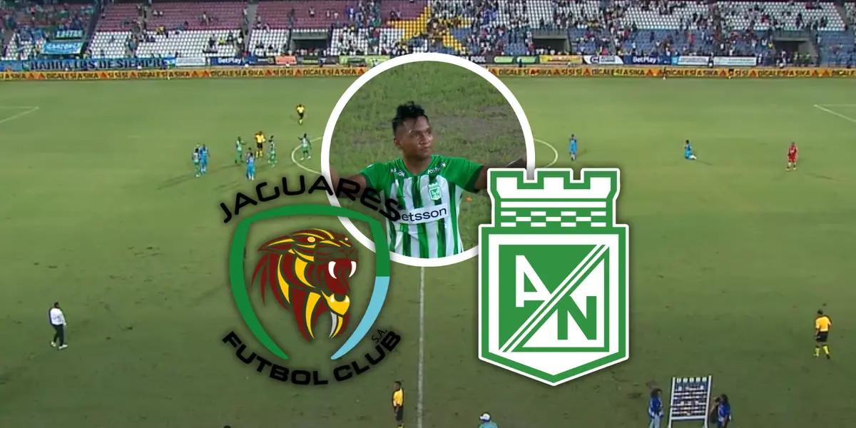 Jaguares de Córdoba vs Atlético Nacional Foto: Captura de Win Sports y Escudoteca