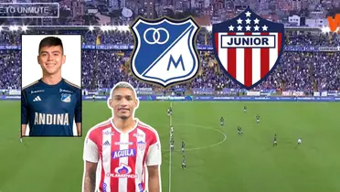 Jermein Peña y Daniel Ruiz en el juego Millonarios FC contra Junior FC