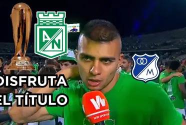 Jhon Duque celebró el título ganado en Atlético Nacional contra Millonarios FC.