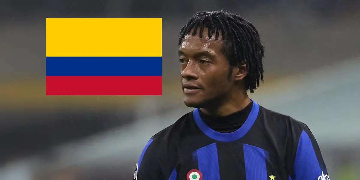Juan Guillermo Cuadrado jugando con el Inter de Milán y la bandera de Colombia