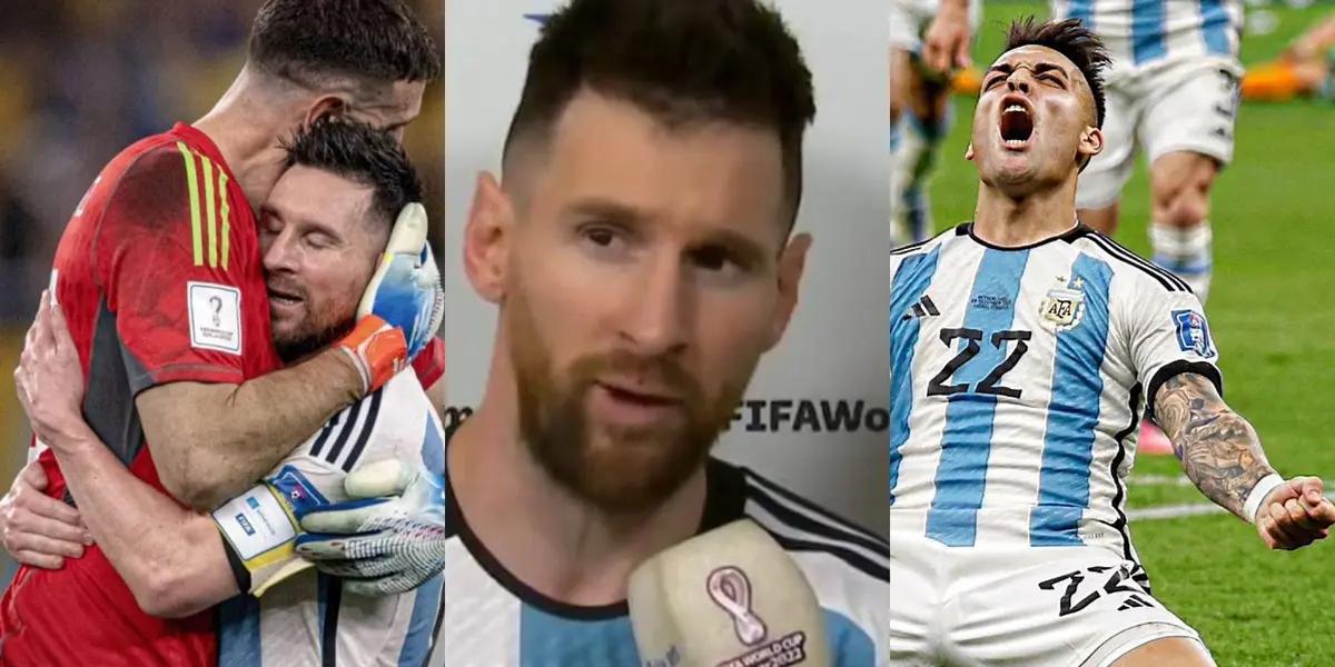 Lionel Messi tuvo un gesto de respeto con el Dibu Martínez mientras todos celebraban el pase a semifinales con Lautaro Martínez.