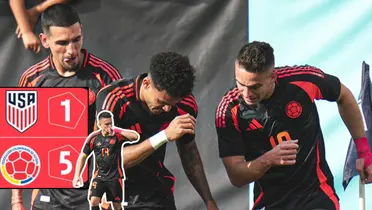 Luis Díaz y Rafael Santos Borré celebrando un gol con la Selección Colombia