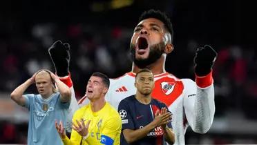 Miguel Ángel Borja celebranod un gol con River Plate