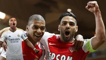 Radamel Falcao y Kylian Mbappé celebrando un gol en el AS Mónaco