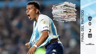 Roger Martínez celebrando gol con Racing de Argentina 