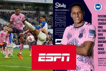 Yerry Mina regresó a la titularidad en el Everton de Inglaterra y desde ESPN hubo reacciones en lo realizado por el colombiano.