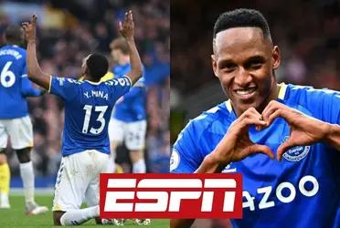 Yerry Mina se convirtió en héroe para el Everton de Inglaterra.