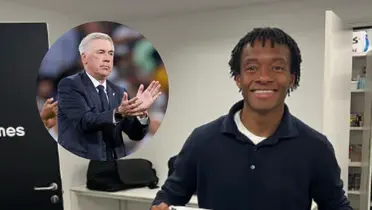 Ancelotti y Cuadrado. Foto: redes de Ancelotti y Cuadrado. 