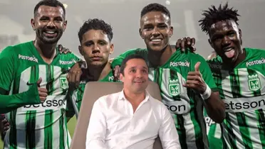 Atlético Nacional y algunos de sus jugadores junto a Sebastián Arango. Foto: Nacionaloficial y El Colombiano