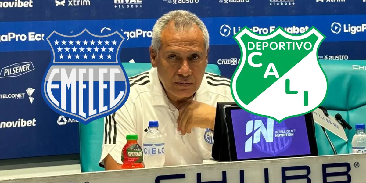 Hernán Torres en una rueda de prensa con Emelec