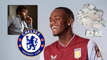 Jhon Jader Durán y a su lado el escudo del Chelsea