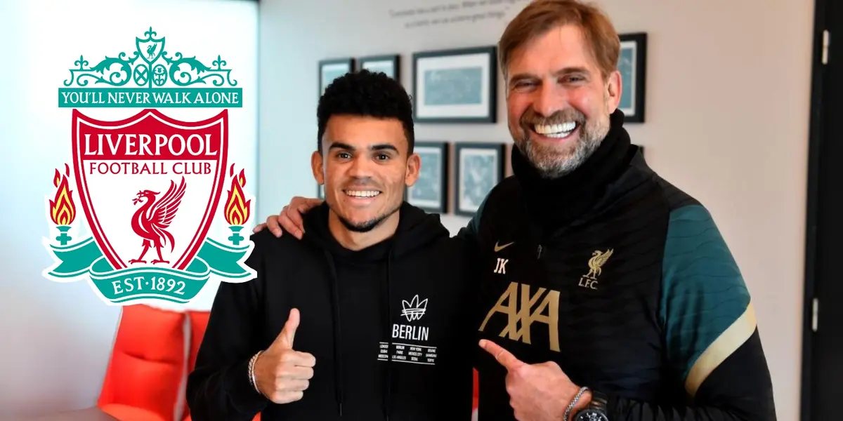 Jürgen Klopp y Luis Díaz en su llegada al Liverpool de Inglaterra