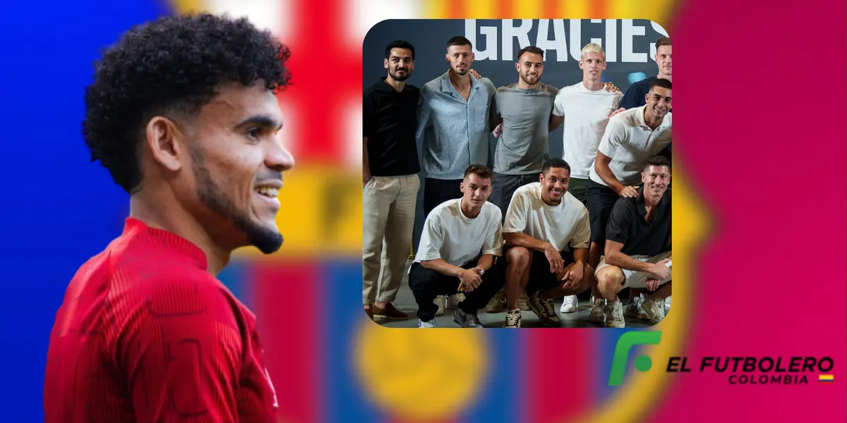 Luis Díaz y jugadores del Barcelona. Foto: redes de Luis Díaz y del Barcelona FC.