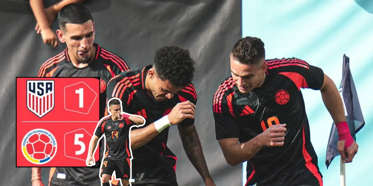 Luis Díaz y Rafael Santos Borré celebrando un gol con la Selección Colombia