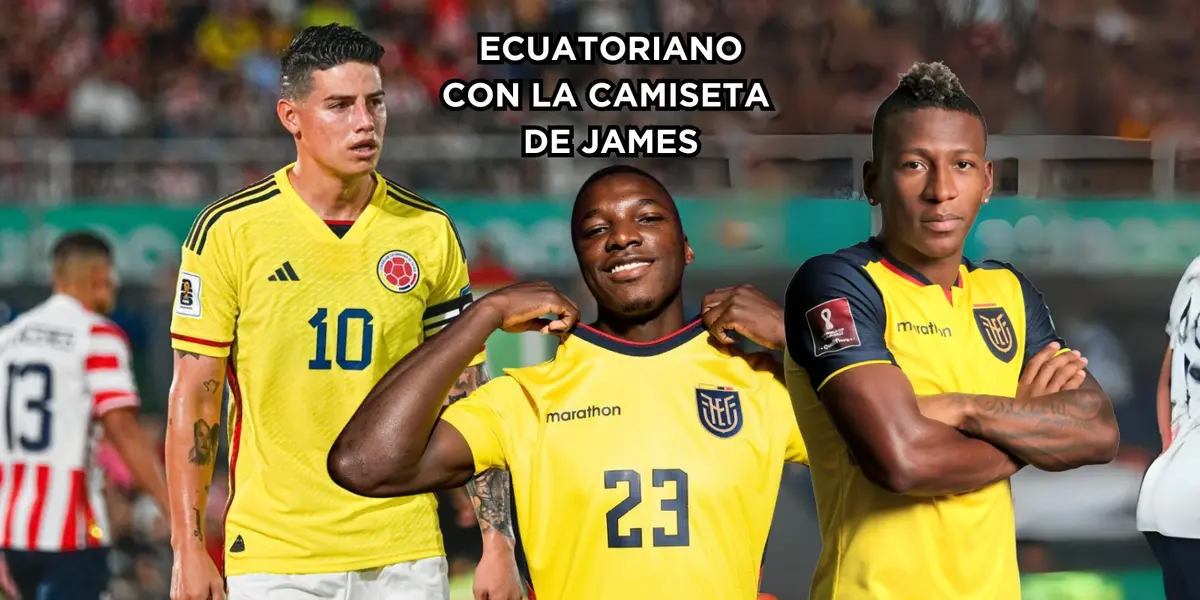 Un jugador ecuatoriano tiene la camiseta del colombiano James Rodríguez.