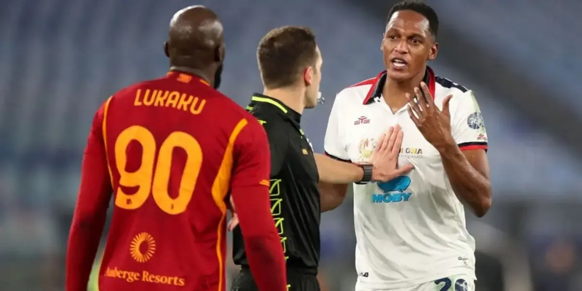 Yerry Mina discutiendo con Romelu Lukaku en Italia