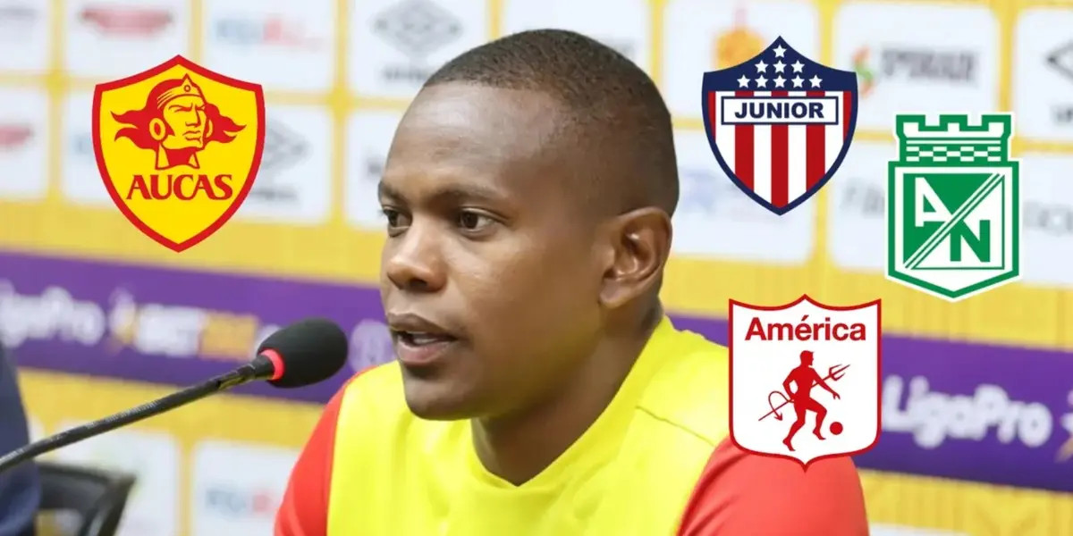 Yerson Candelo en una rueda de prensa en Aucas